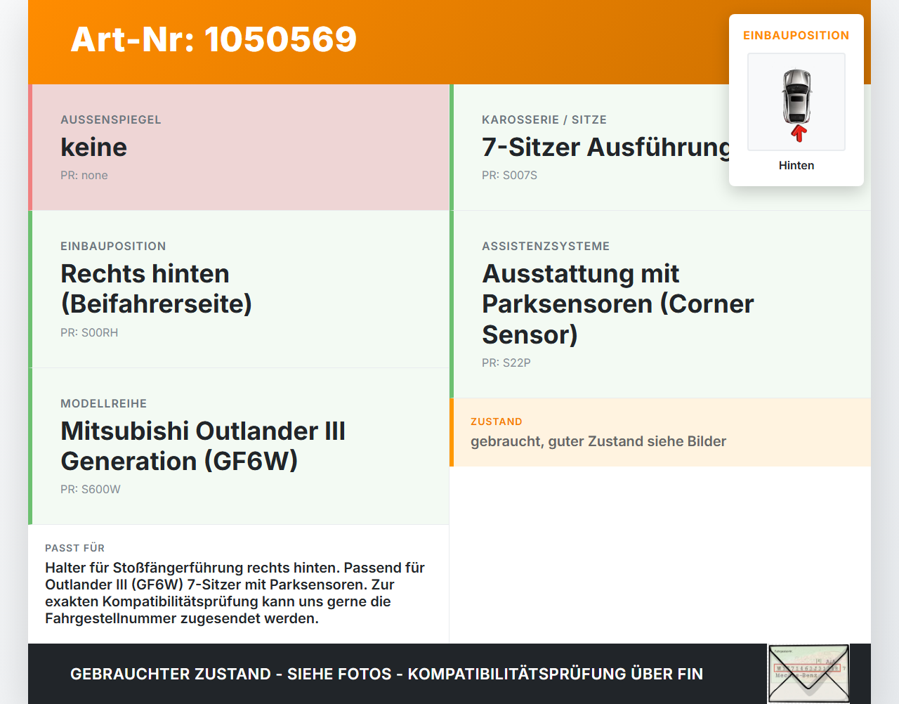 Mitsubishi Outlander III 15-18 Halter Träger Aufnahme Führung für Stoßstange Recht Hinten Mitsubishi Outlander III... Vorschau 3
