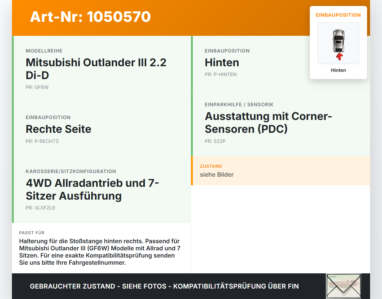 Mitsubishi Outlander III 15-18 Halter Träger Aufnahme Führung für Stoßstange Recht Hinten Mitsubishi Outlander III... Vorschau 3