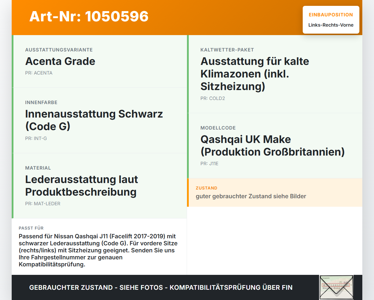 Nissan Qashqai II J11 17-21 Kopfstütze für Beifahrer Sitz Rechts oder Links Vorne Leder Nissan Qashqai II J11 17-21... Vorschau 3
