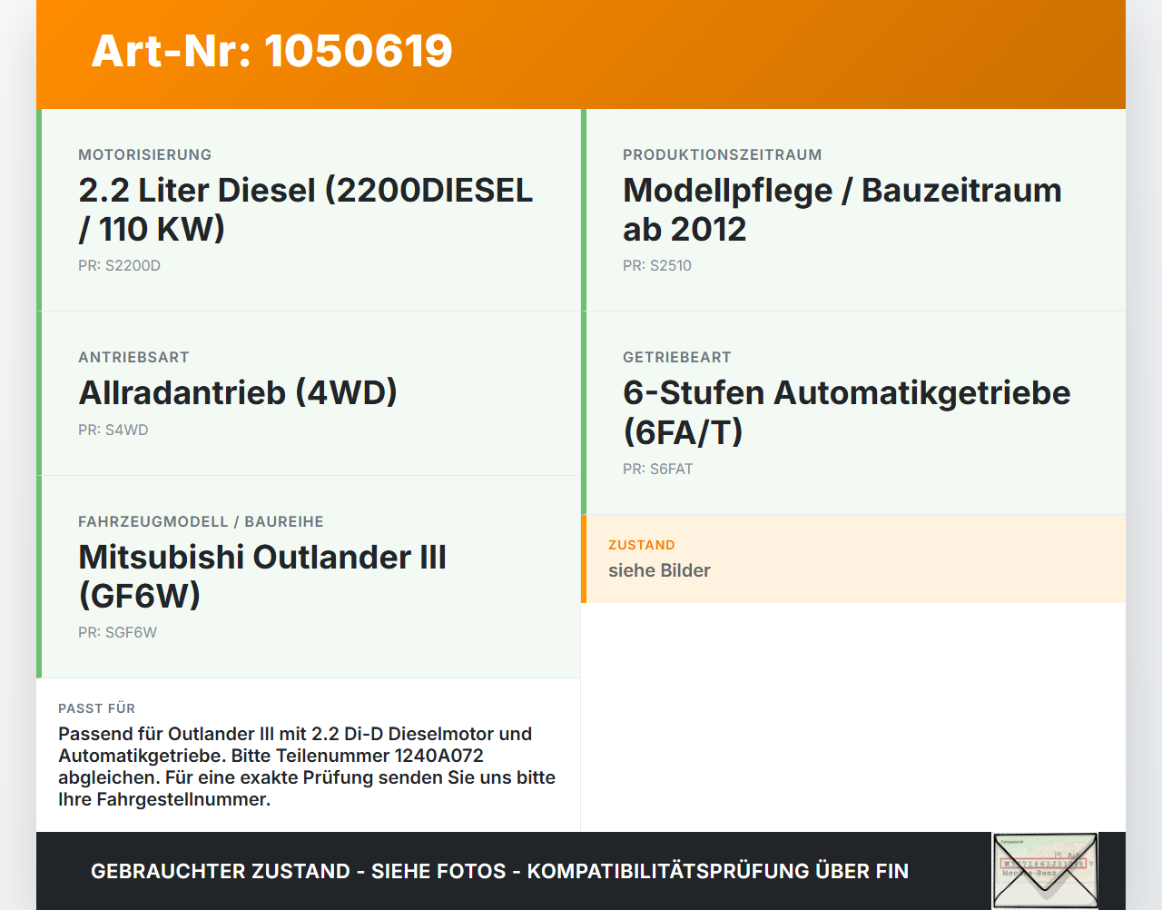 Mitsubishi Outlander III 15-18 2,2d 110KW Ölkühler Mitsubishi Outlander III 15-18 25.10.2012 1240A072 gebraucht Vorschau 3