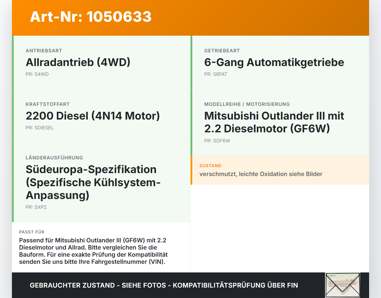 Mitsubishi Outlander III 15-18 2,2d 110KW Kraftstoffkühler Kraftstoff- Kühler Mitsubishi Outlander III 15-18... Vorschau 3