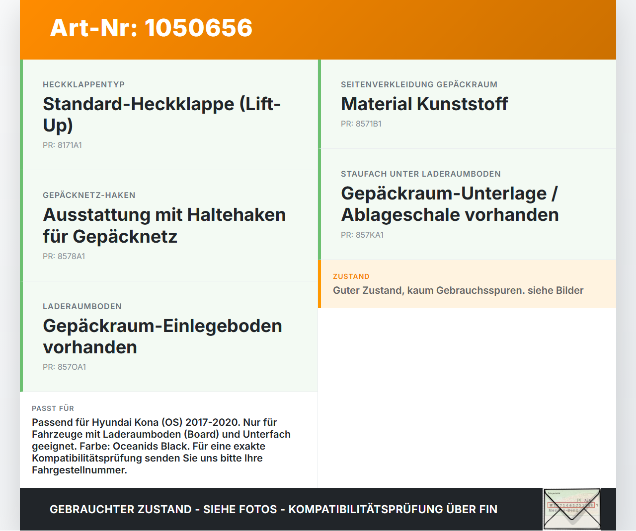 Hyundai Kona OS 17-20 Kofferraummatte Kofferraum Einlegeboden Hyundai Kona OS 17-20 03.08.2018 85720J9000TRY... Vorschau 3