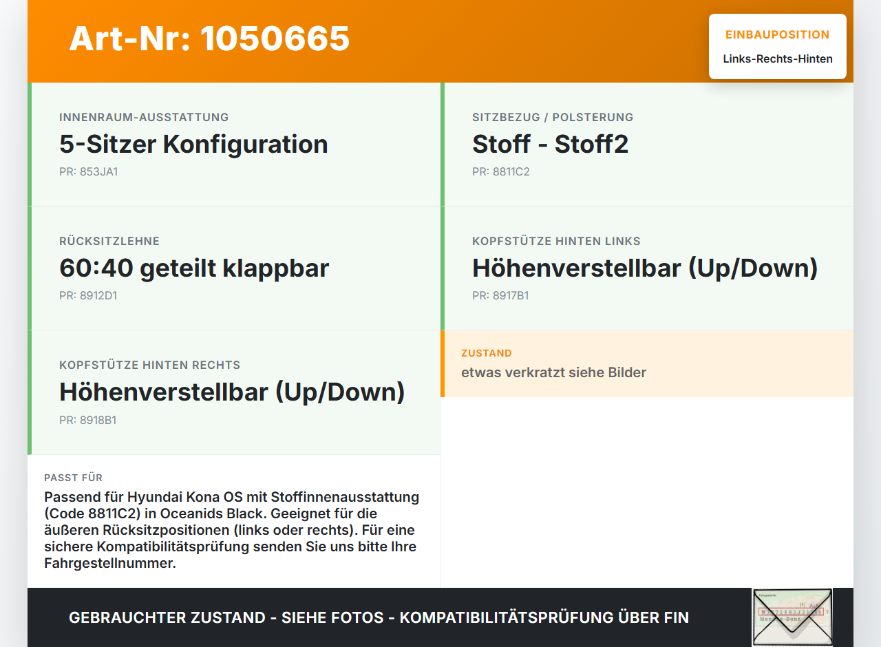 Hyundai Kona OS 17-20 Kopfstütze Rechts oder Links Hinten Hyundai Kona OS 17-20 03.08.2018 89700J9000 gebraucht Vorschau 3