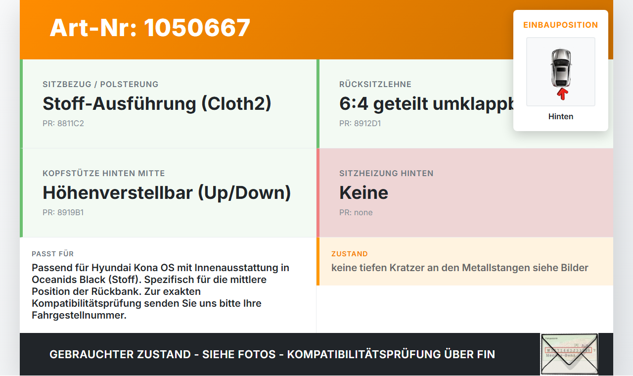 Hyundai Kona OS 17-20 Kopfstütze Mitte Hinten Hyundai Kona OS 17-20 03.08.2018 89730J9000 gebraucht Vorschau 3