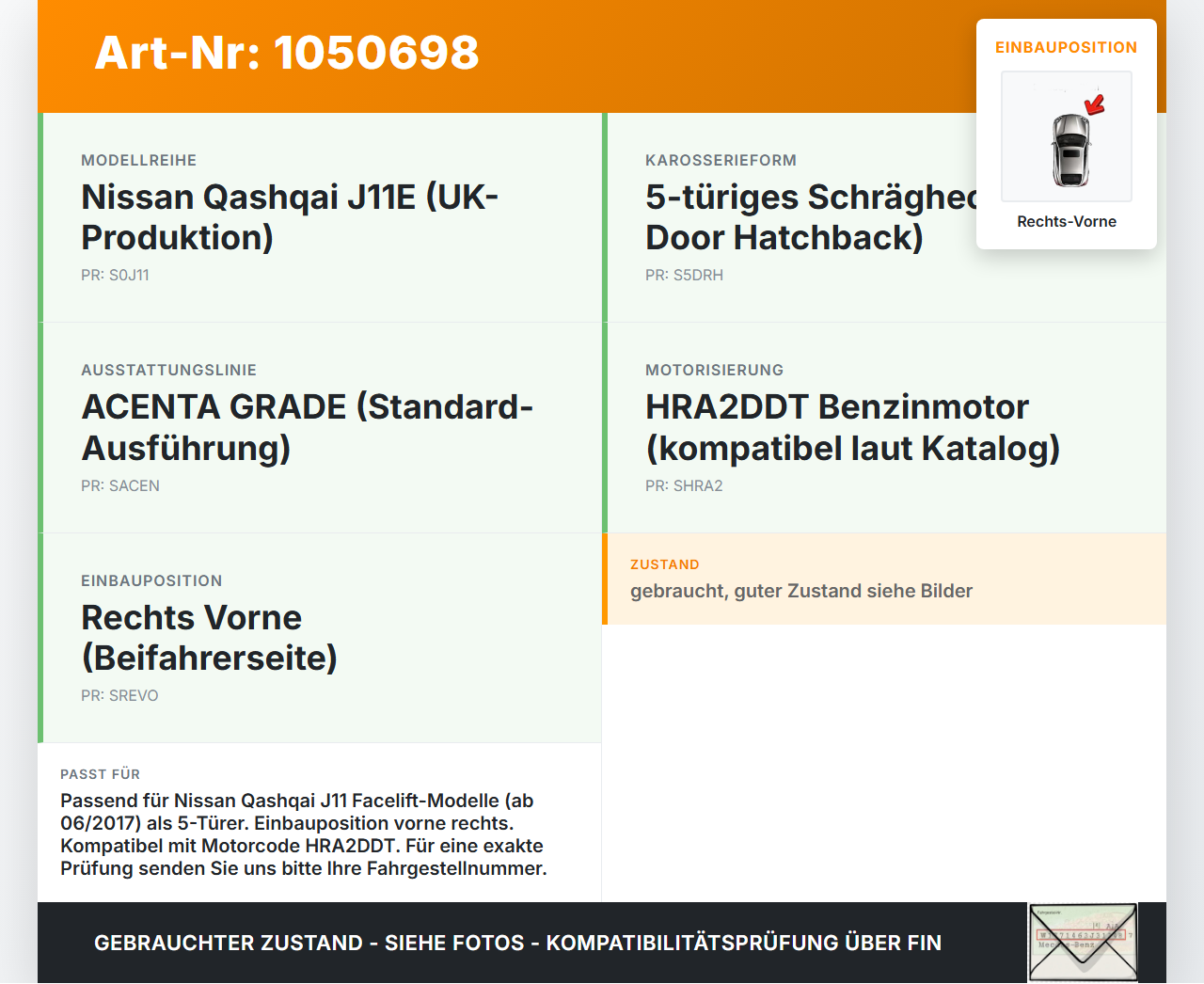 Nissan Qashqai II J11 17-21 Fensterhebermotor mit Fensterheber Rechts Vorne Nissan Qashqai II J11 17-21 01.06.2017... Vorschau 3