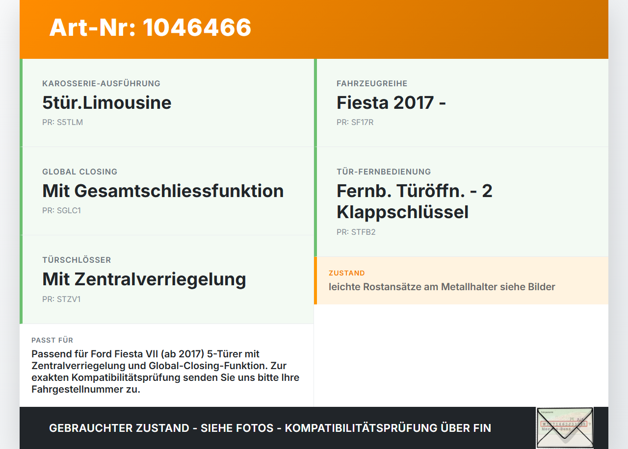 Ford Fiesta VII 17-21 5T Schloss f. Heckklappe Heckklappenschloss Verriegelung Ford Fiesta VII 17-21 12.07.2017... Vorschau 3