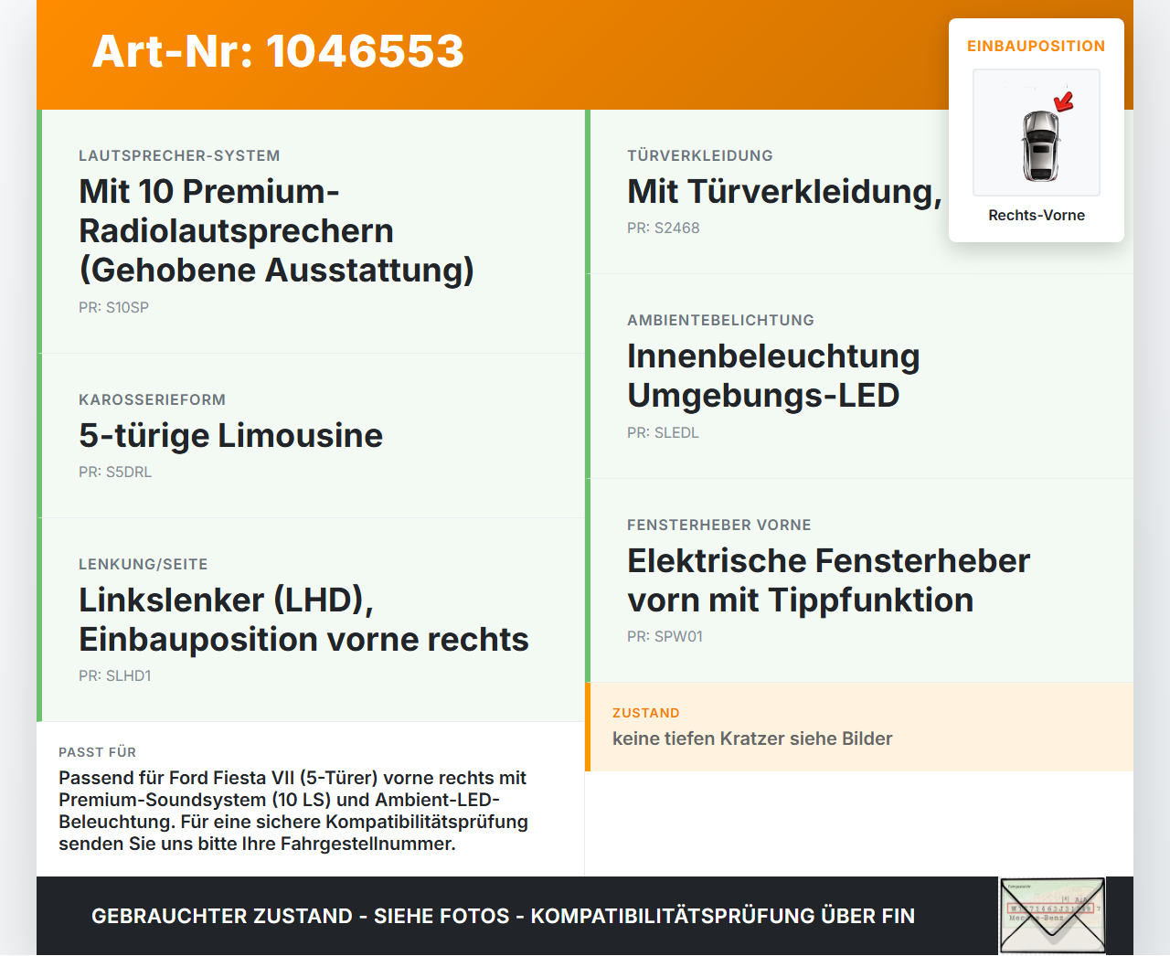 Ford Fiesta VII 17-21 5T Türverkleidung Türpappe Rechts Vorne Ford Fiesta VII 17-21 12.07.2017 H1BB-A23942-AN1GKE... Vorschau 3