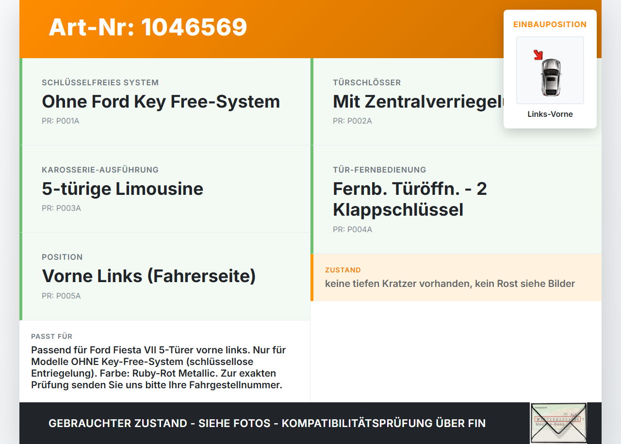 Ford Fiesta VII 17-21 5T Türgriff Griff aussen Links Vorne MH Ford Fiesta VII 17-21 12.07.2017 H1BB-A22404-ACXWAA... Vorschau 3