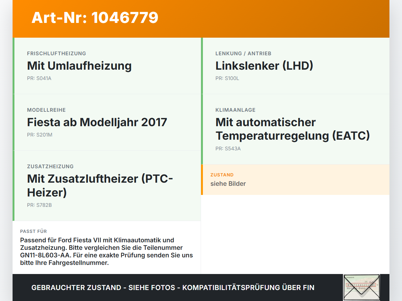 Ford Fiesta VII 17-21 Widerstand Gebläse Lüfter Ford Fiesta VII 17-21 12.07.2017 GN11-8L603-AA gebraucht Vorschau 3