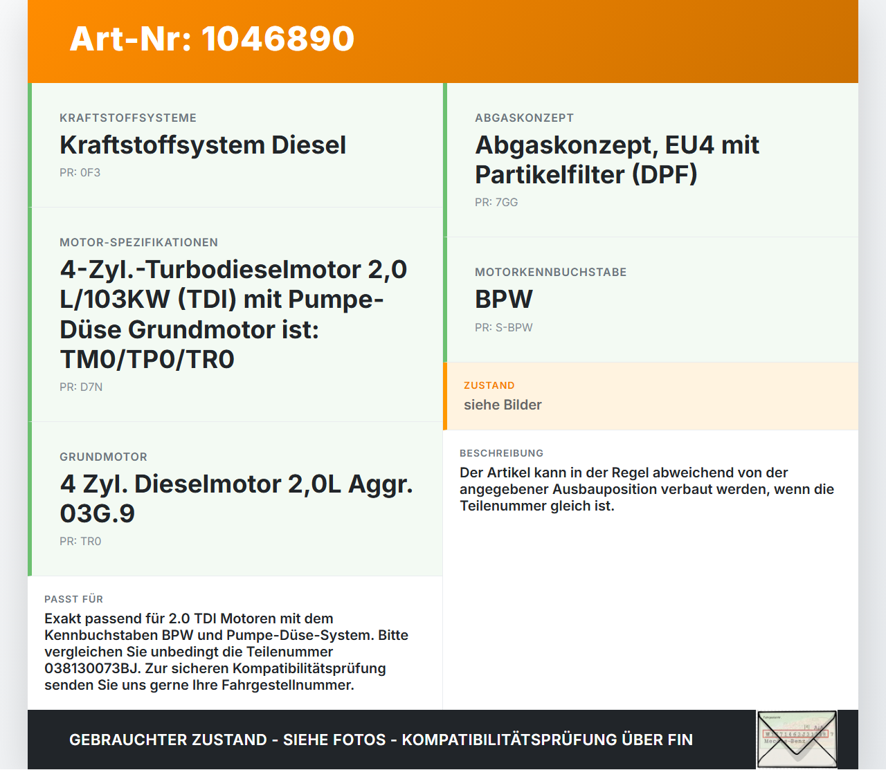 Audi A4 8E B7 04-08 TDI 2,0 103KW Injektor Einspritzdüse Zyl.4 Audi A4 8E B7 04-08 12.07.2006 038130073BJ gebraucht Vorschau 3