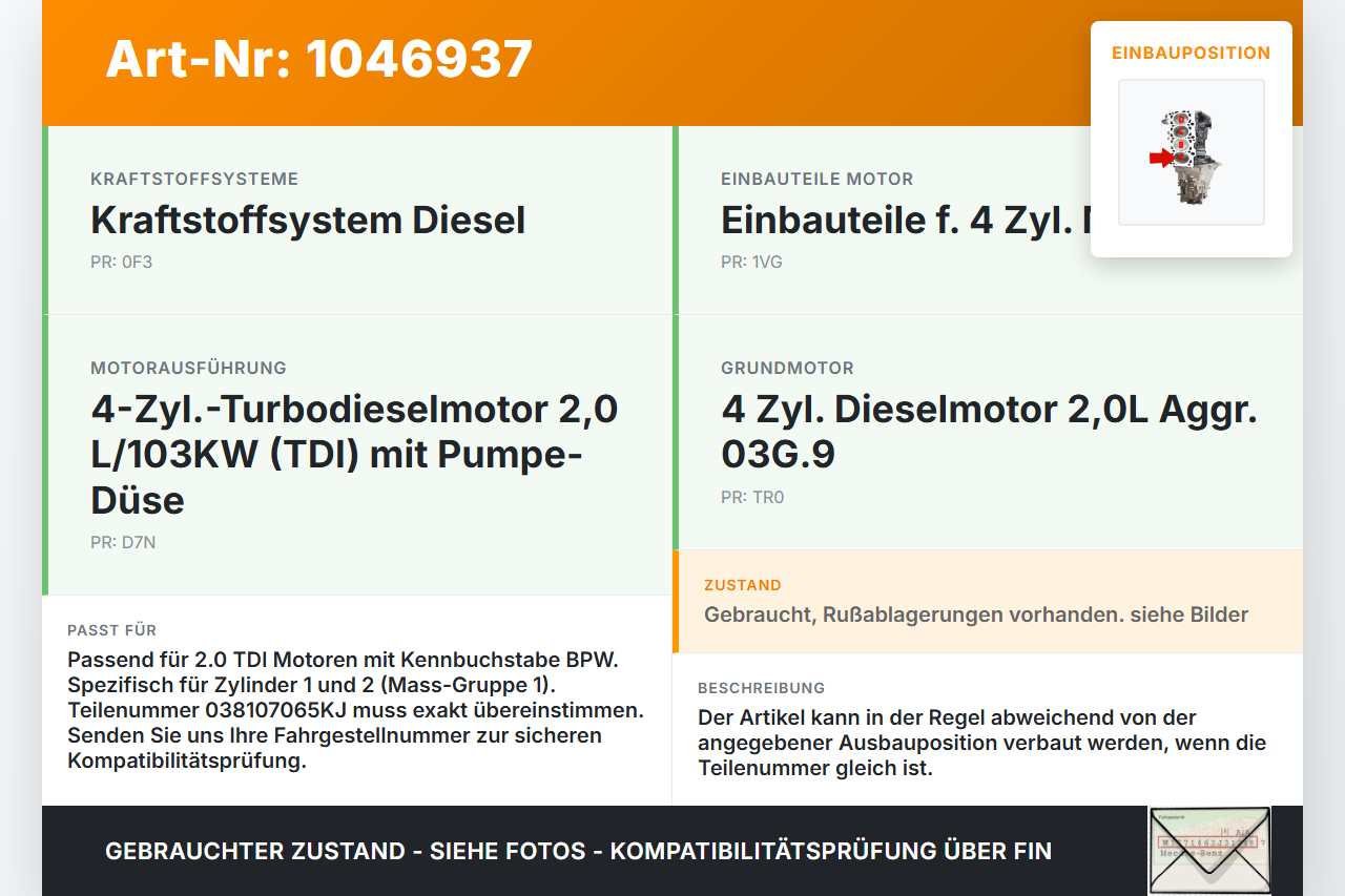 Audi A4 8E B7 04-08 TDI 2,0 103KW BPW Kolben mit Pleuel Pos A Audi A4 8E B7 04-08 12.07.2006 038107065KJ... Vorschau 3