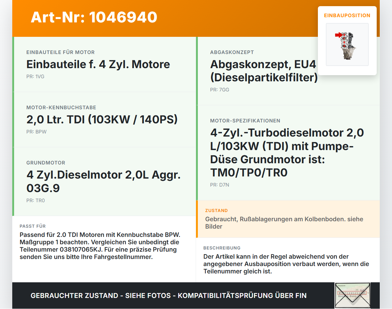Audi A4 8E B7 04-08 TDI 2,0 103KW BPW Kolben mit Pleuel pos D Audi A4 8E B7 04-08 12.07.2006 038107065KJ... Vorschau 3