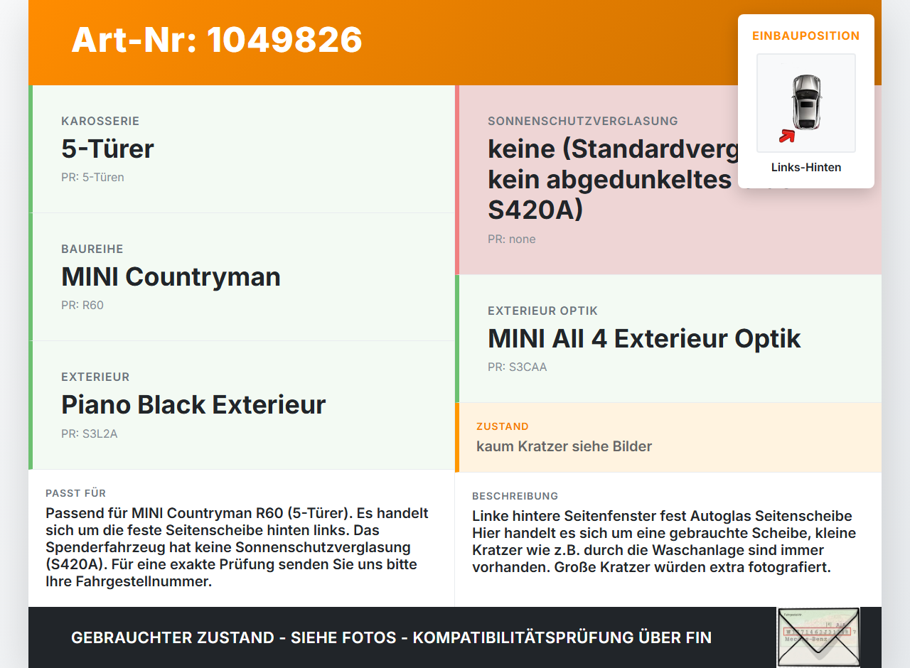 MINI Cooper S All4 R60 14-16 Seitenscheibe Feste Scheibe Links Hinten MINI Cooper S All4 R60 14-16 30.03.2015... Vorschau 3