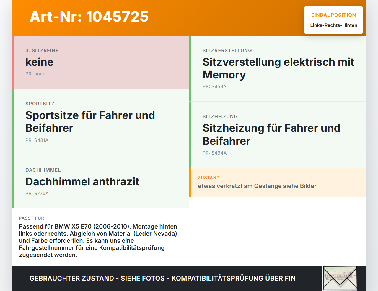 BMW X5 35d E70 06-10 Kopfstütze Rechts oder Links Hinten Beige Leder BMW X5 35d E70 06-10 16.06.2009 gebraucht Vorschau 3