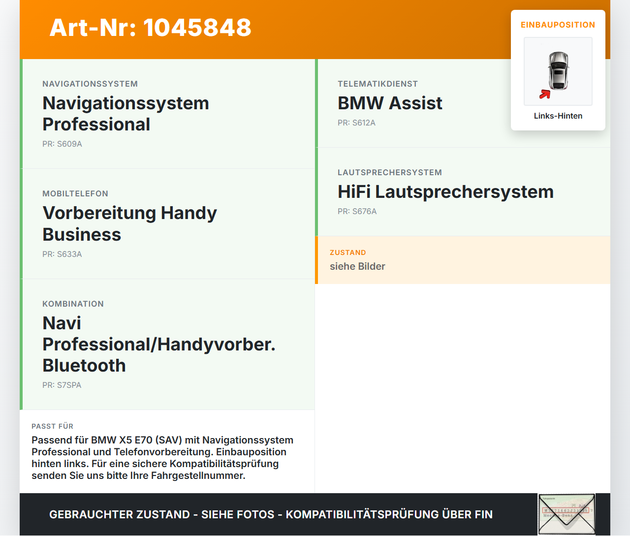 BMW X5 35d E70 06-10 Antennenverstärker Weiche Antenne Links Hinten BMW X5 35d E70 06-10 16.06.2009 9141491... Vorschau 3