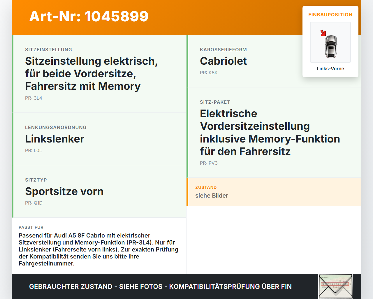 Audi A5 8F Cabrio 09-12 Stellmotor für Elektr. Sitzverstellung Links Vorne Audi A5 8F Cabrio 09-12 25.08.2011... Vorschau 3