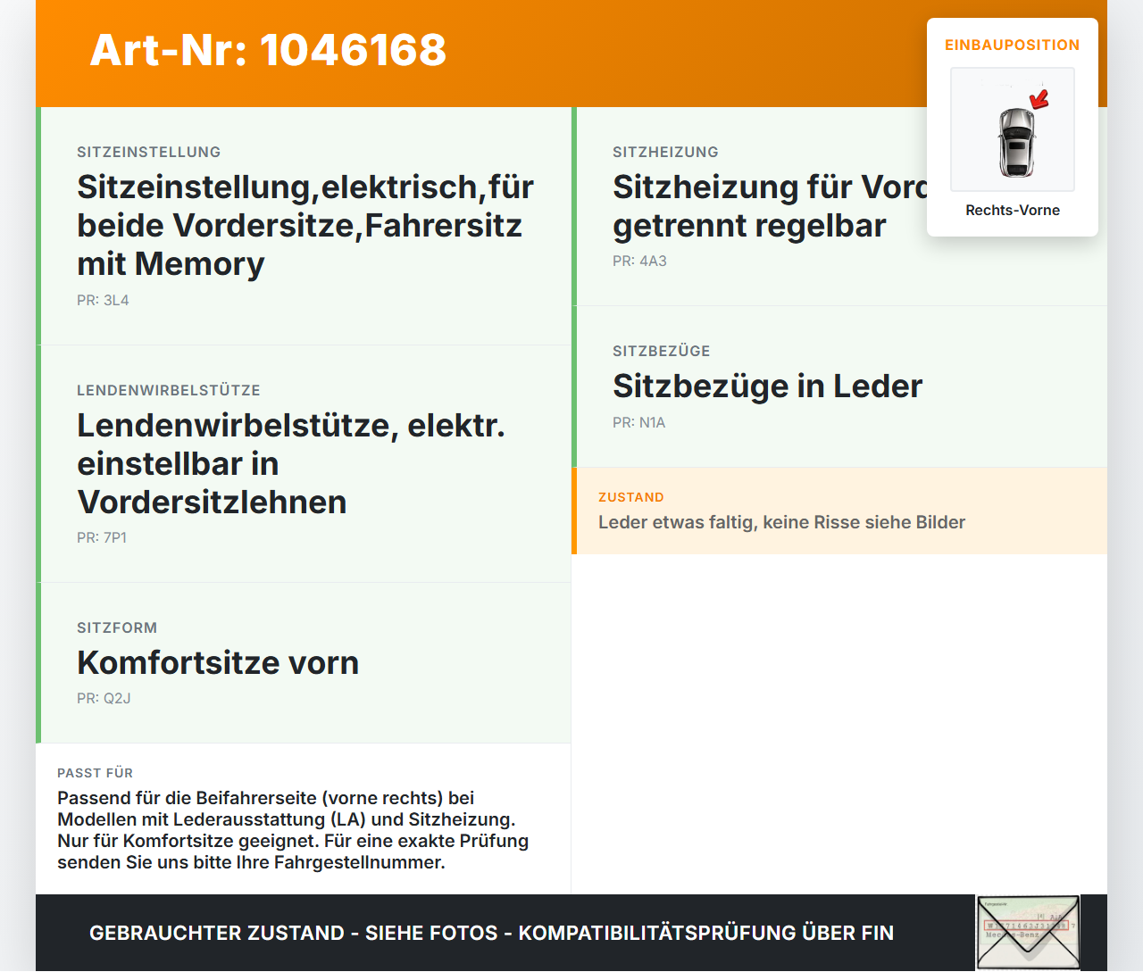 Skoda Superb 3T4 08-13 Lim Rückenpolster Rechts Vorne für Beifahrer Sitz beheizt Skoda Superb 3T4 08-13 20.06.2008... Vorschau 3