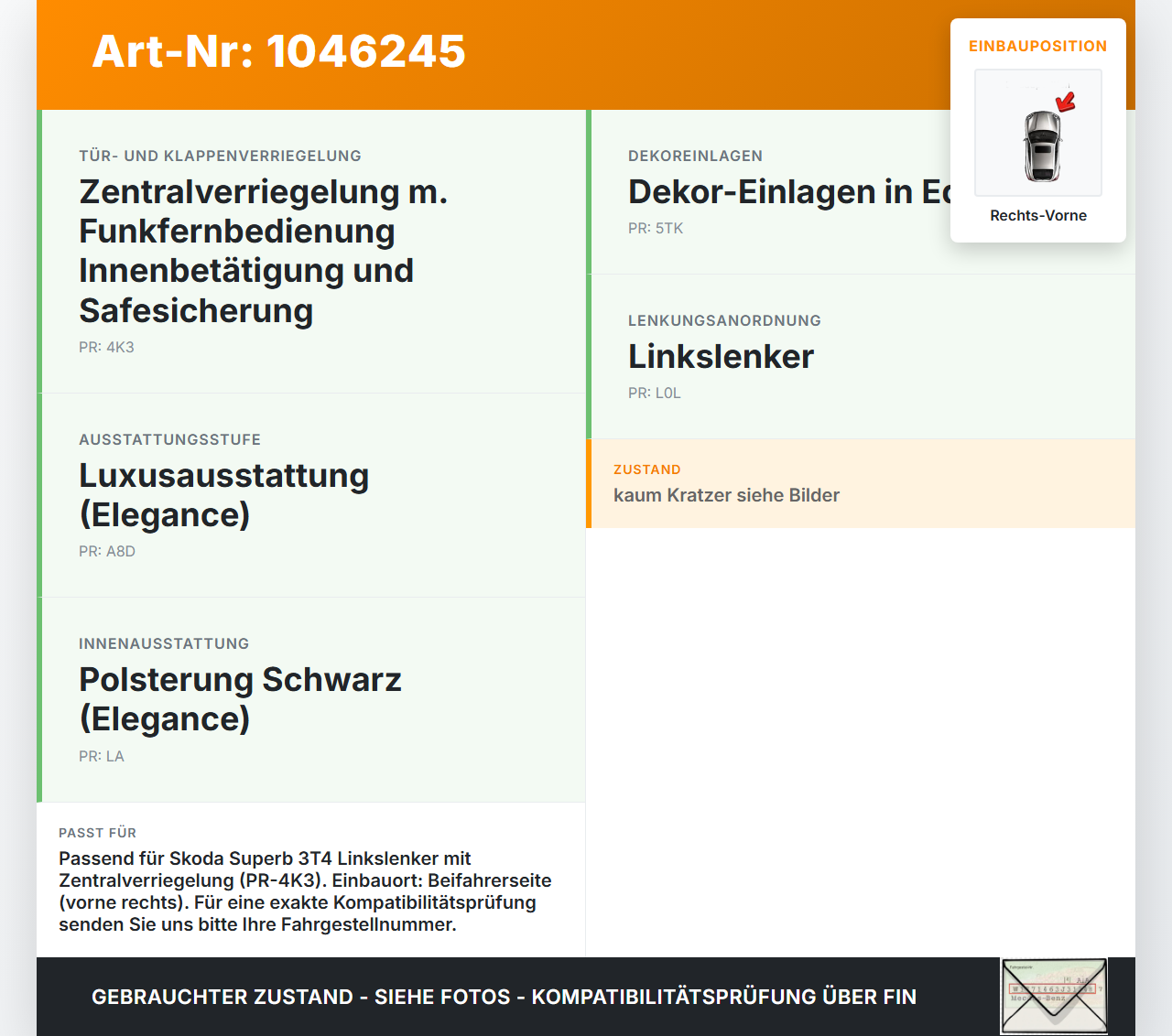 Skoda Superb 3T4 08-13 Schalter ZV Zentralverriegelung Rechts Vorne Skoda Superb 3T4 08-13 20.06.2008 3T0962126B... Vorschau 3