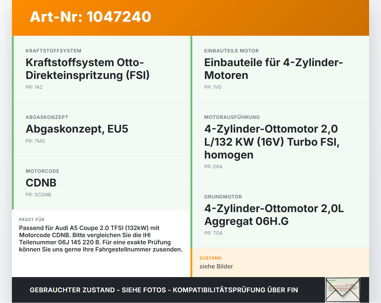 Audi A5 8T S-Line 07-12 2,0 132KW CDNB Turbolader Turbo Abgasturbolader Audi A5 8T S-Line 07-12 24.06.2009... Vorschau 3