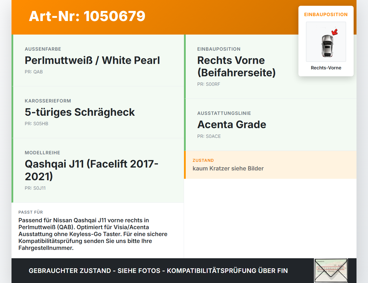 Nissan Qashqai II J11 17-21 Türgriff Griff aussen Rechts Vorne QAB Nissan Qashqai II J11 17-21 01.06.2017... Vorschau 3