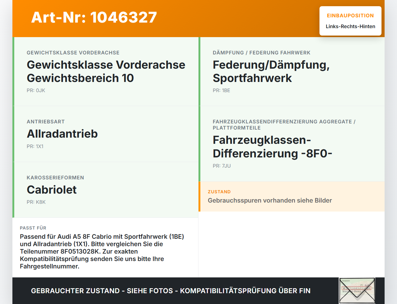 Audi A5 8F Cabrio 09-12 Cabrio Stossdämpfer Links und Rechts Hinten Audi A5 8F Cabrio 09-12 25.08.2011 8F0513035K... Vorschau 3