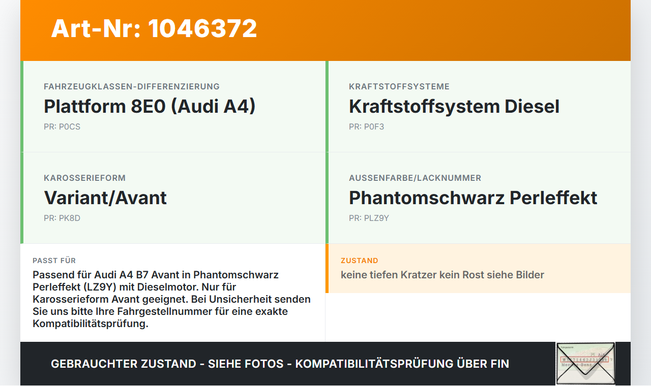 Audi A4 8E B7 04-08 Tankdeckel Tankklappe LZ9Y Audi A4 8E B7 04-08 12.07.2006 8E0809905E 4E0010376R gebraucht Vorschau 3