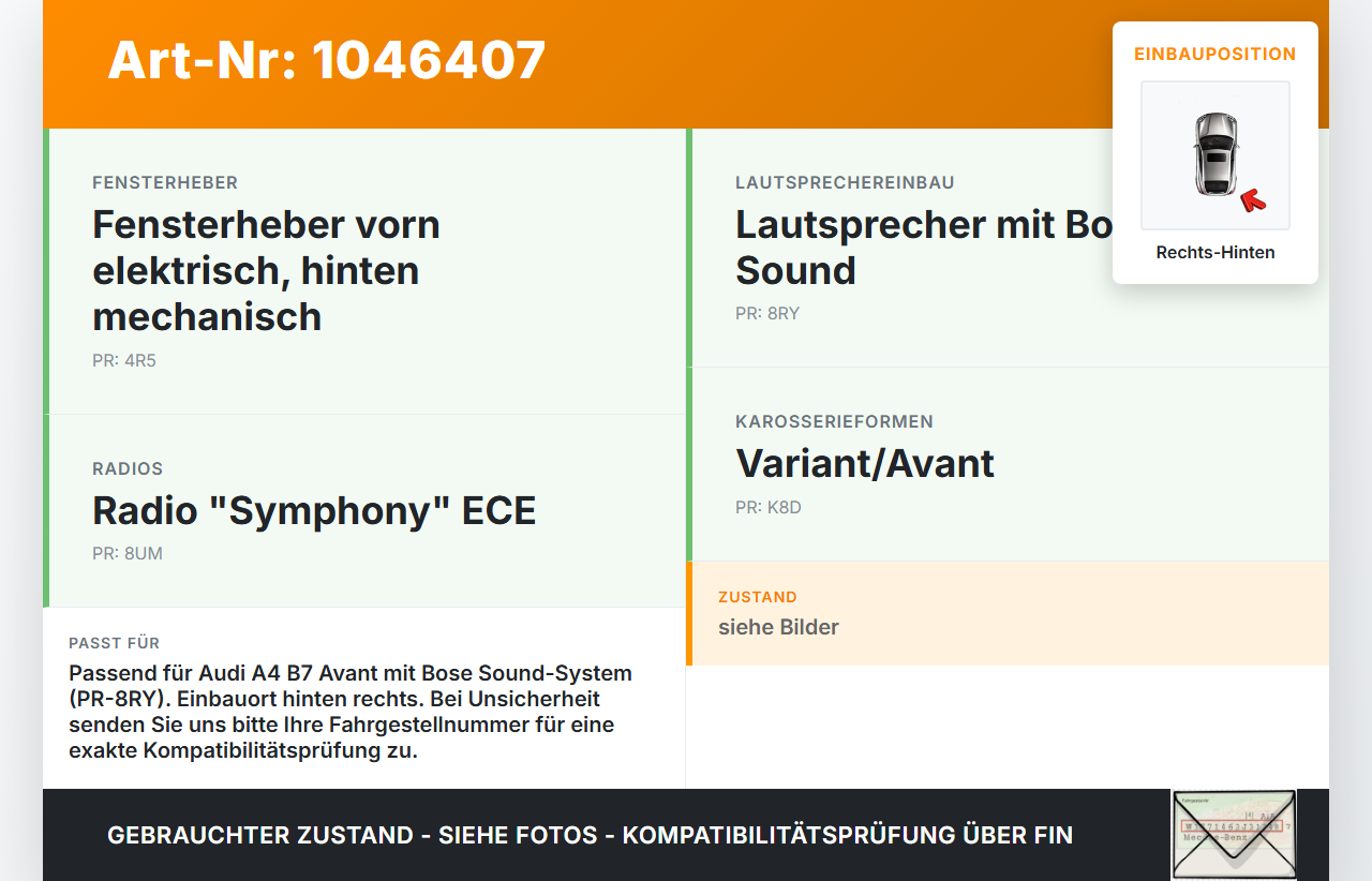 Audi A4 8E B7 04-08 Kombi Lautsprecher Rechts Hinten Orig. Bose Audi A4 8E B7 04-08 12.07.2006 8E0035411B... Vorschau 3