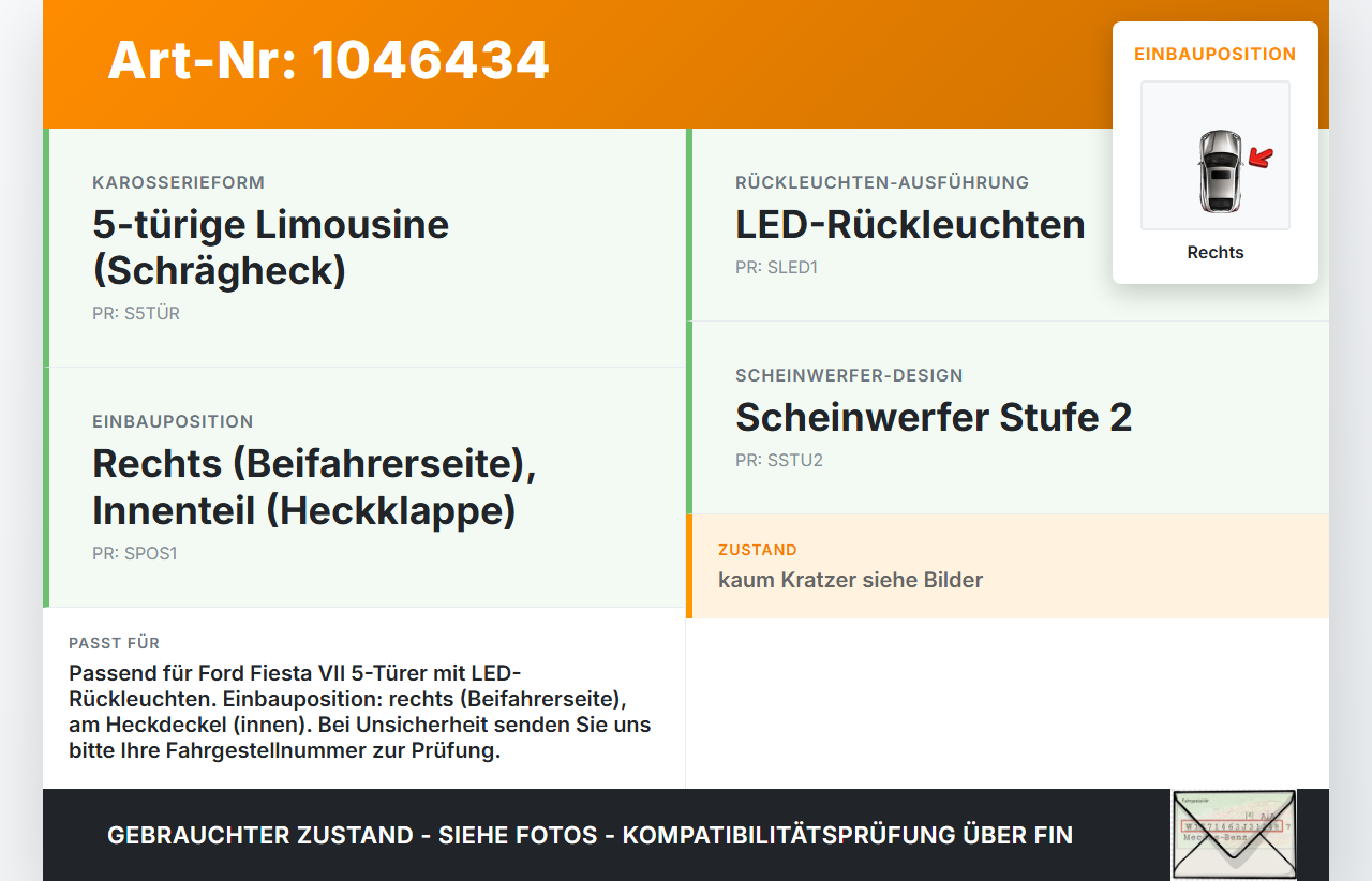 Ford Fiesta VII 17-21 5T Rückleuchte Heckleuchte für Klappe Innen Rechts Ford Fiesta VII 17-21 12.07.2017... Vorschau 3
