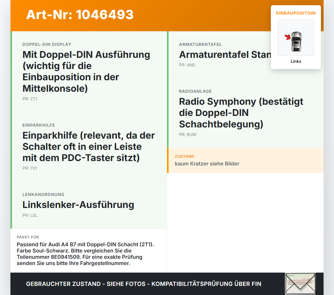 Audi A4 8E B7 04-08 Warnblinkschalter Schalter Audi A4 8E B7 04-08 12.07.2006 8E0941509 gebraucht Vorschau 3