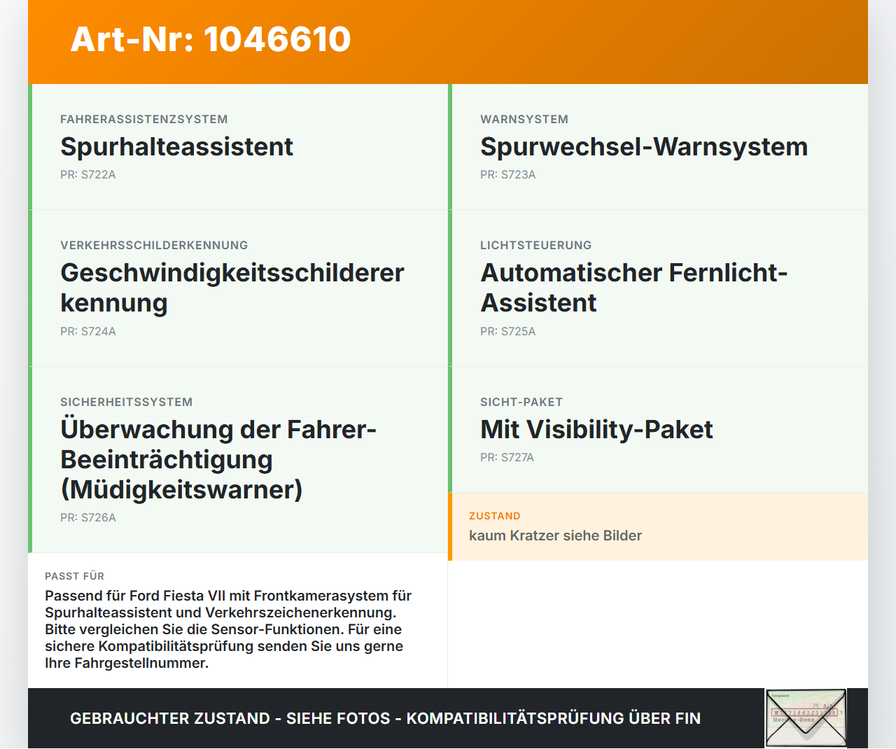 Ford Fiesta VII 17-21 EcoBoost 1.0 74KW Kamera Frontkamera Sensor Spurassistent Ford Fiesta VII 17-21 12.07.2017... Vorschau 3