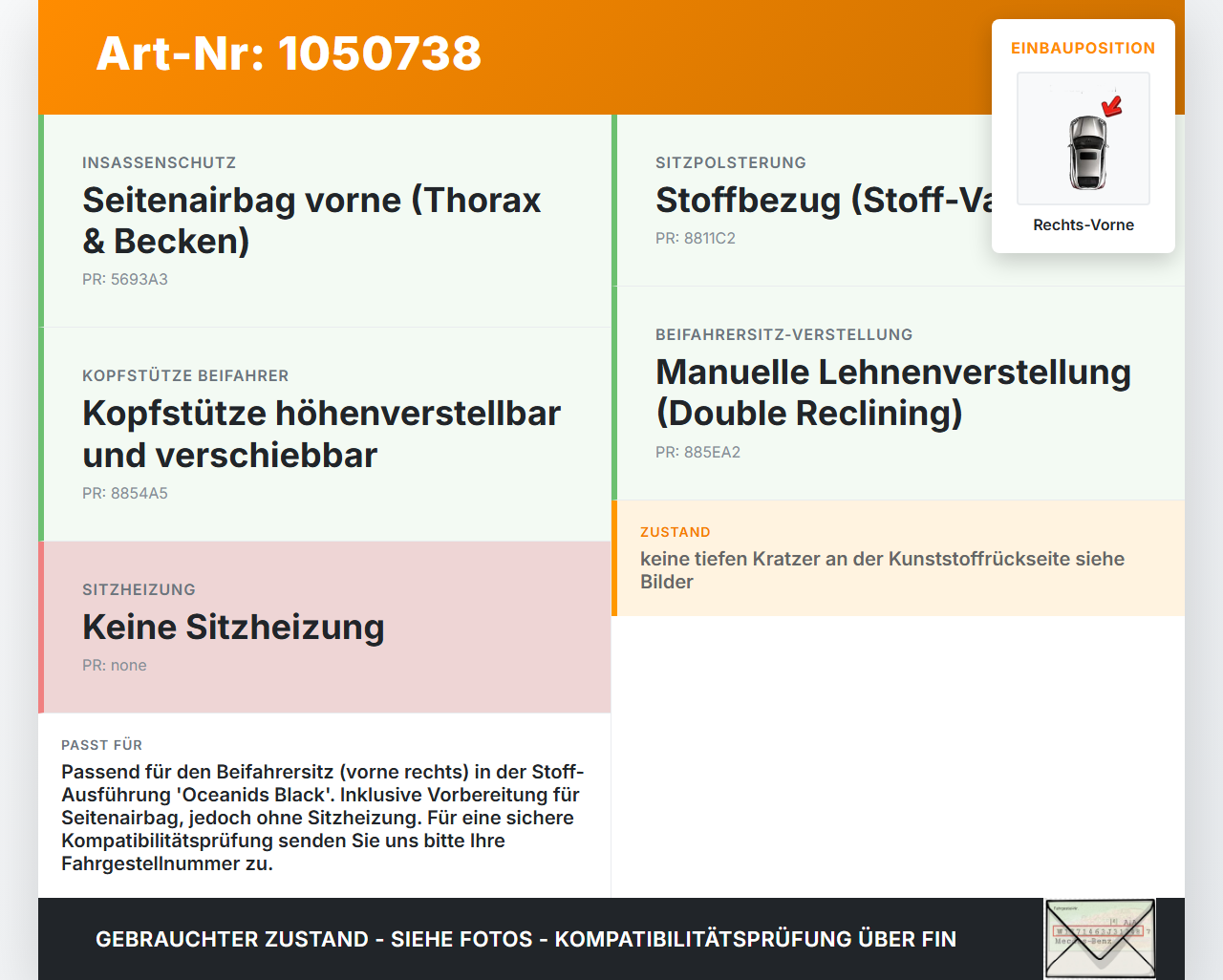 Hyundai Kona OS 17-20 Sitzbezug Rückenpolster Rechts Vorne für Beifahrer Sitz Hyundai Kona OS 17-20 03.08.2018... Vorschau 3