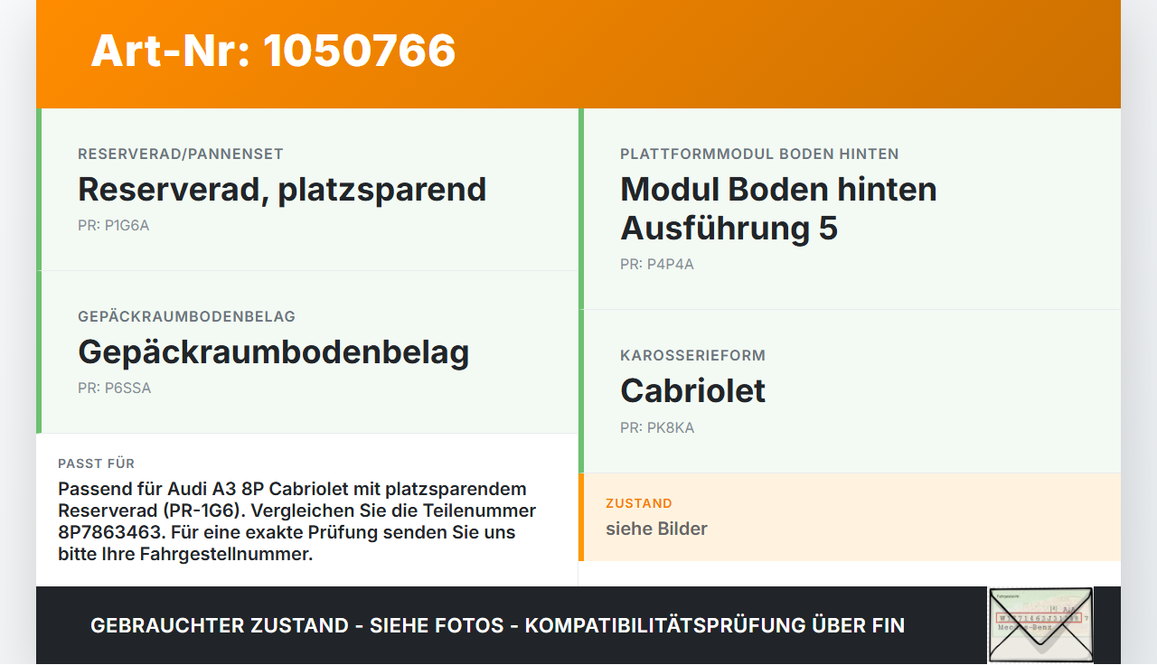 Audi A3 8P 08-13 Cabrio Kofferraummatte Kofferraum Einlegeboden Audi A3 8P 08-13 13.05.2008 8P7863463 8P78634631F9... Vorschau 3
