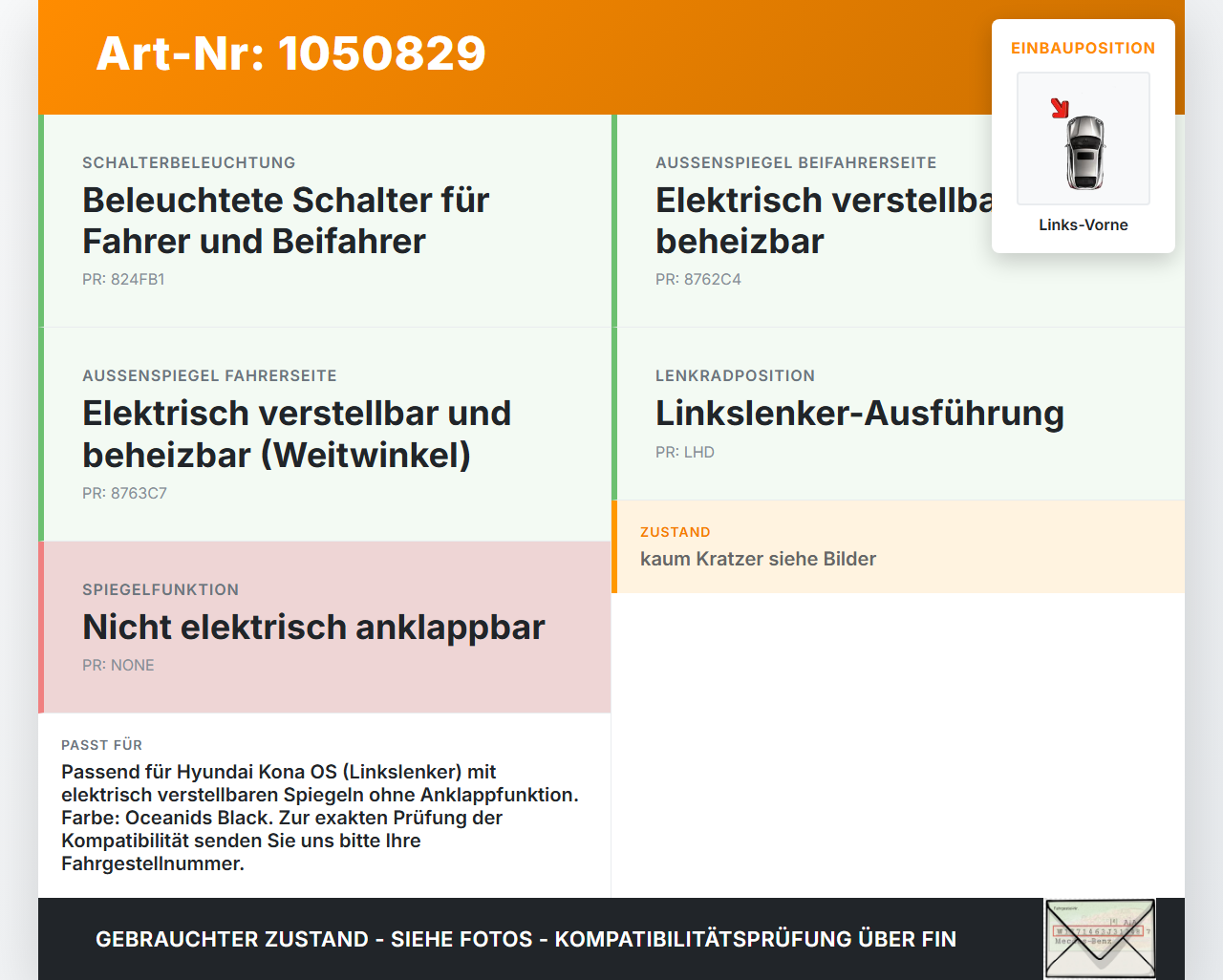Hyundai Kona OS 17-20 Spiegelverstellung Aussenspiegel Schalter Links Vorne Hyundai Kona OS 17-20 03.08.2018... Vorschau 3