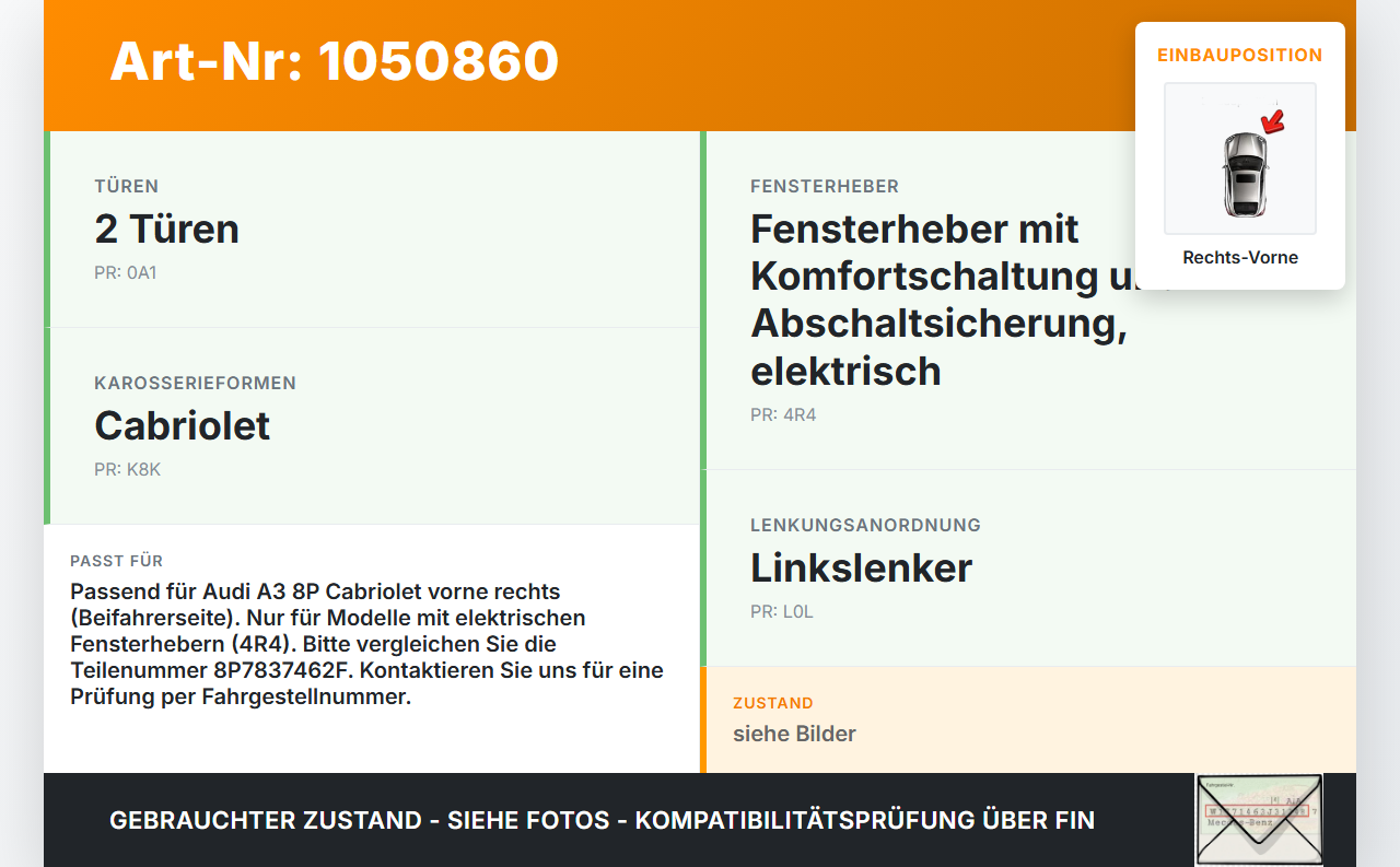Audi A3 8P 08-13 Cabrio Fensterheber o. FH-Motor Rechts Vorne Audi A3 8P 08-13 13.05.2008 8P7837462F 8P7837462A... Vorschau 3