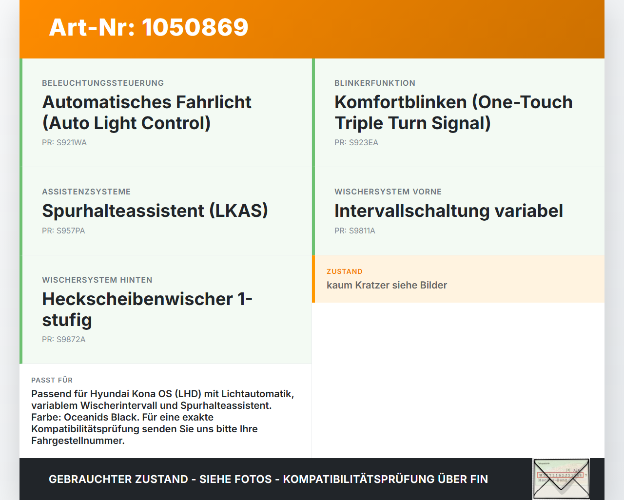 Hyundai Kona OS 17-20 Lenkstockschalter Blinker Wischer Kombischalter Hyundai Kona OS 17-20 03.08.2018 93403J9850... Vorschau 3