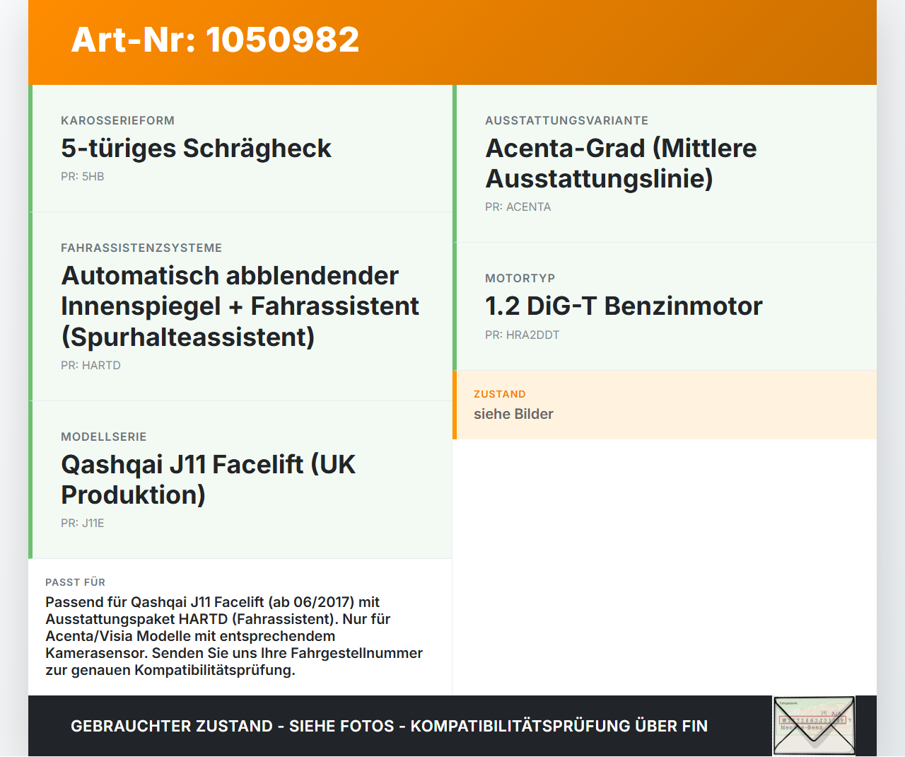 Nissan Qashqai II J11 17-21 DiG-T 1,2 85KW Kamera Frontkamera Sensor Spurassistent Nissan Qashqai II J11 17-21... Vorschau 3