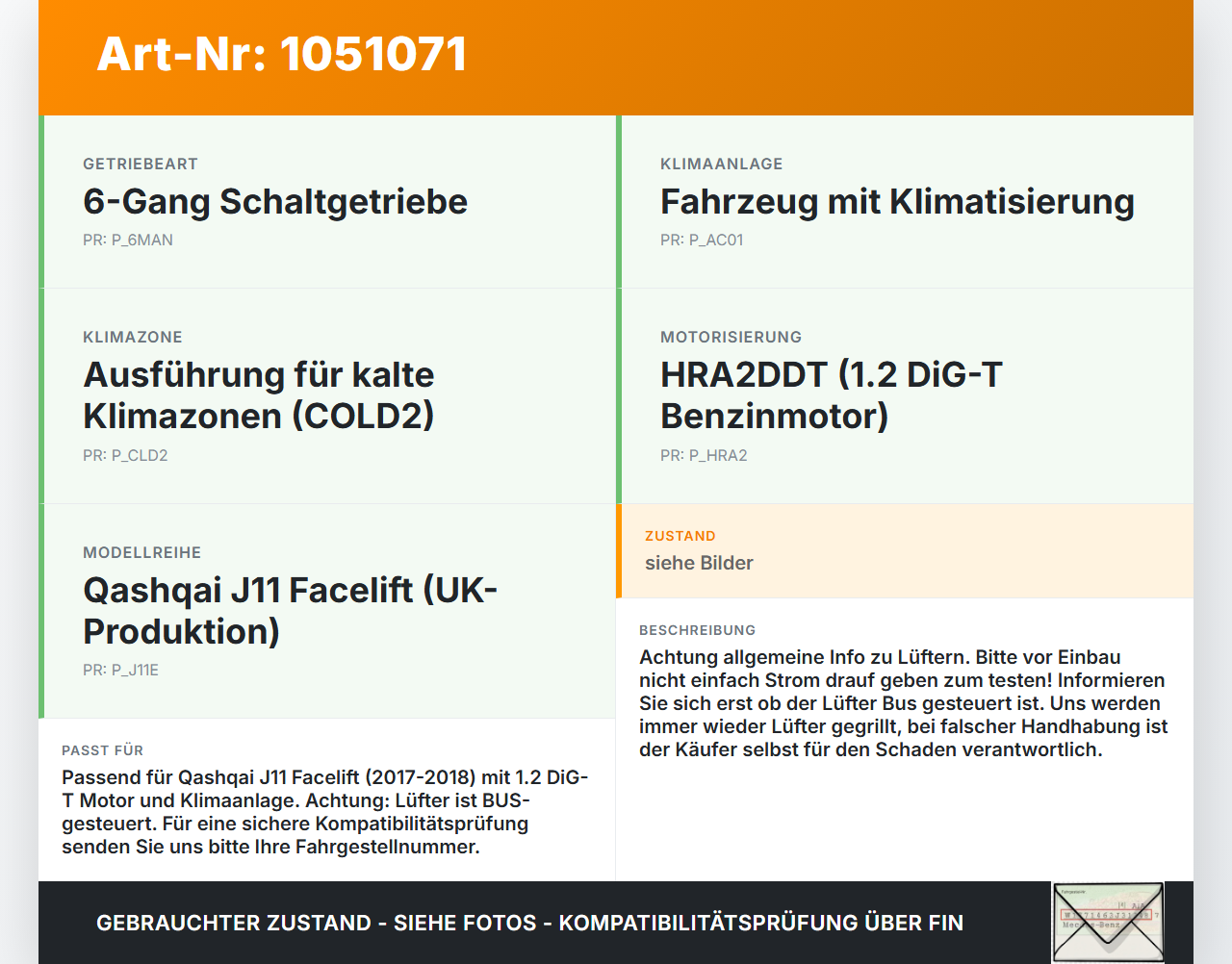 Nissan Qashqai II J11 17-21 DiG-T 1,2 85KW Lüfter Ventilator f. Kühler Nissan Qashqai II J11 17-21 01.06.2017... Vorschau 3