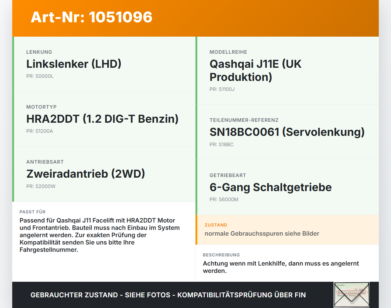 Nissan Qashqai II J11 17-21 Lenkgetriebe Servolenkung Nissan Qashqai II J11 17-21 01.06.2017 480014EH0B SN18BC0061... Vorschau 3