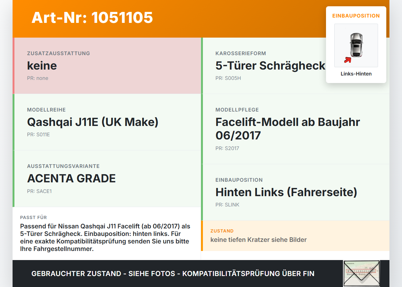Nissan Qashqai II J11 17-21 Reflektor Stoßstange Links Hinten Nissan Qashqai II J11 17-21 01.06.2017 26565JJ90A... Vorschau 3