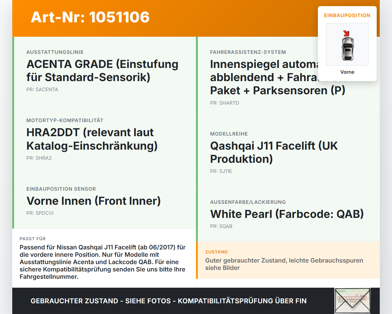 Nissan Qashqai II J11 17-21 Abstands Sensor Parksensor PDC Vorne Innen Nissan Qashqai II J11 17-21 01.06.2017... Vorschau 3