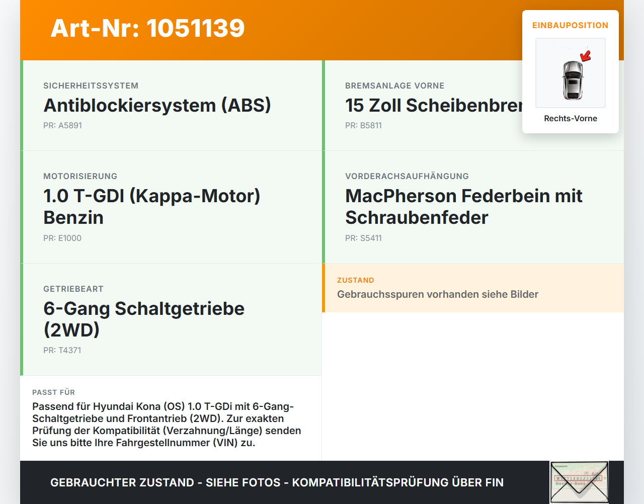 Hyundai Kona OS 17-20 T-GDi 1,0 88KW Antriebswelle Gelenkwelle Rechts Vorne Hyundai Kona OS 17-20 03.08.2018... Vorschau 3