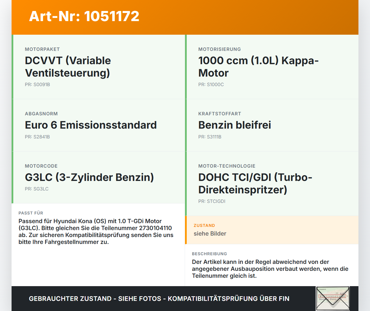 Hyundai Kona OS 17-20 T-GDi 1,0 88KW Zündspule Zündmodul Zyl.2 Hyundai Kona OS 17-20 03.08.2018 2730104110... Vorschau 3