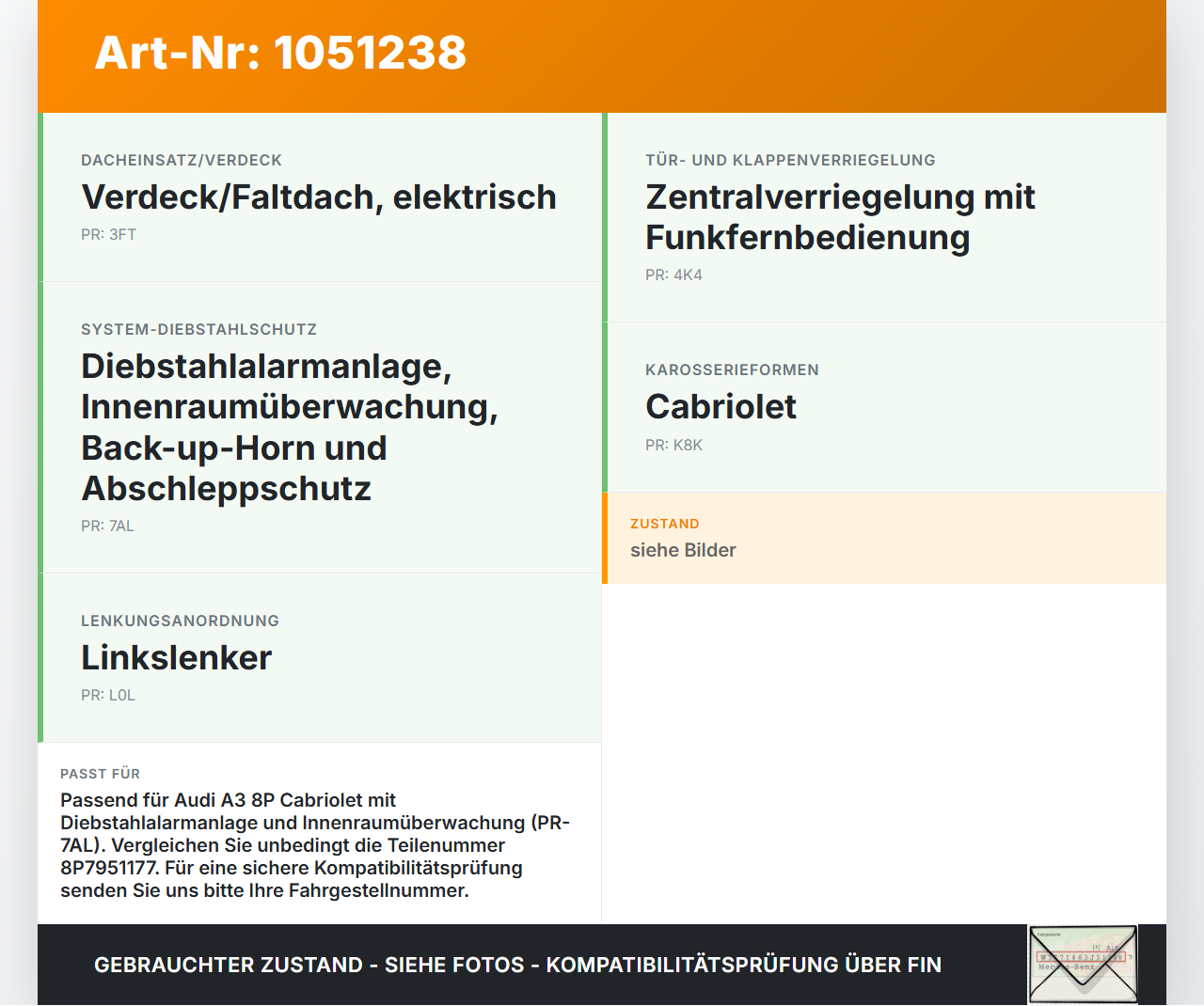 Audi A3 8P 08-13 Bewegungsmelder für Innenraumüberwachung Audi A3 8P 08-13 13.05.2008 8P7951177 28093926 gebraucht Vorschau 3