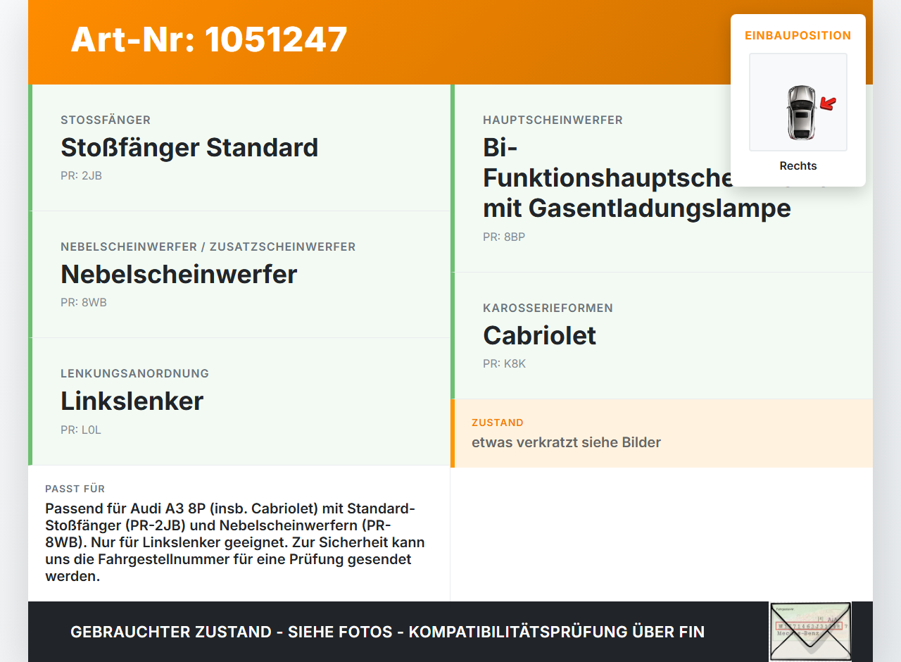 Audi A3 8P 08-13 Nebelscheinwerfer Rechts orig. Audi A3 8P 08-13 13.05.2008 8E0941700E 8E0941700C 89203962 gebraucht Vorschau 3