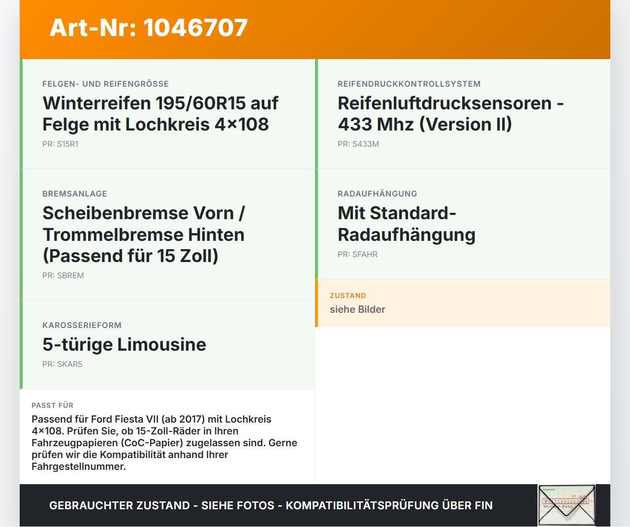 Ford Fiesta VII 17-21 4 x Kompletträder Stahlfelge Winterreifen 195/60R15 4X108 Ford Fiesta VII 17-21 12.07.2017... Vorschau 3