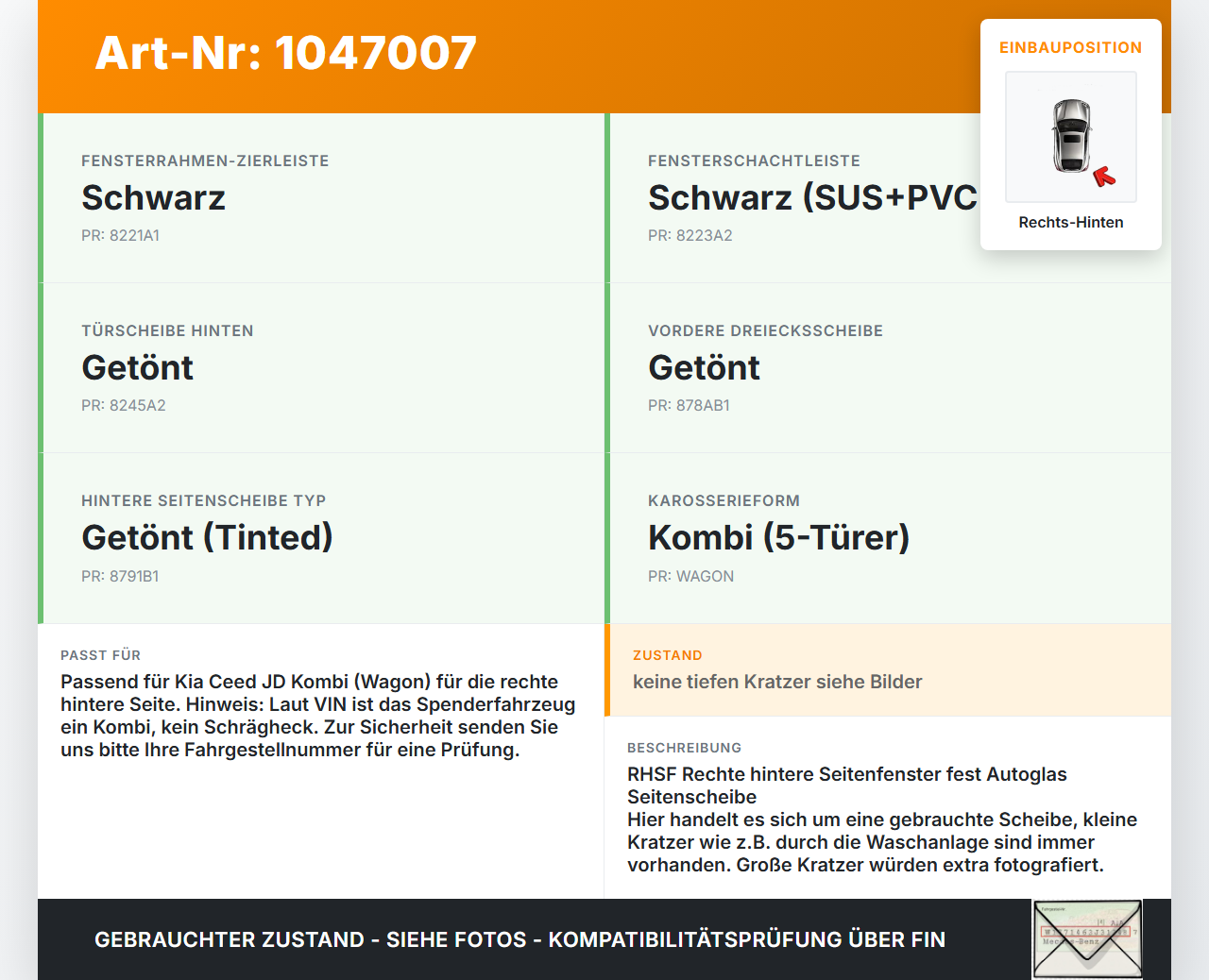 Kia Ceed JD 12-15 Lim Seitenscheibe Feste Scheibe Rechts Hinten Kia Ceed JD 12-15 28.03.2013 gebraucht Vorschau 3