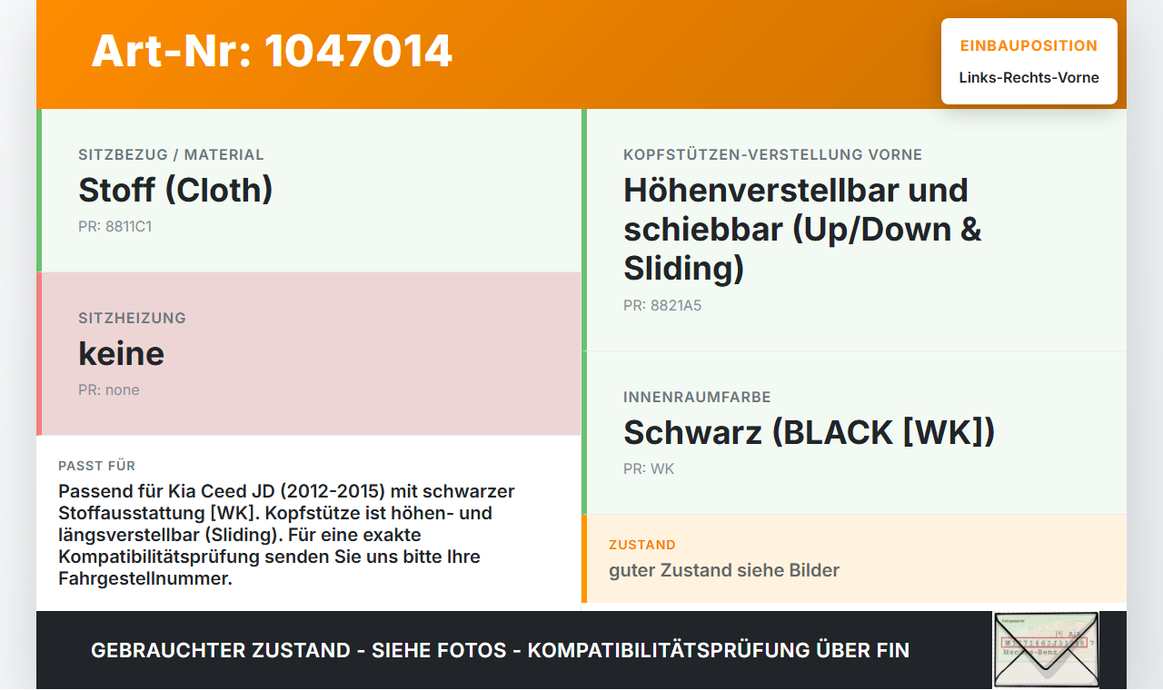 Kia Ceed JD 12-15 Kopfstütze für Fahrer Sitz Rechts oder Links Vorne Kia Ceed JD 12-15 28.03.2013 gebraucht Vorschau 3