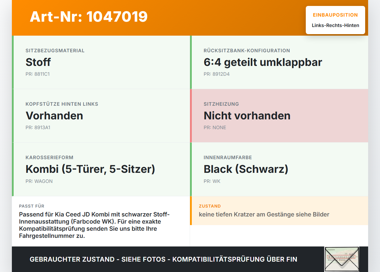 Kia Ceed JD 12-15 Kopfstütze Rechts oder Links Hinten Kia Ceed JD 12-15 28.03.2013 gebraucht Vorschau 3