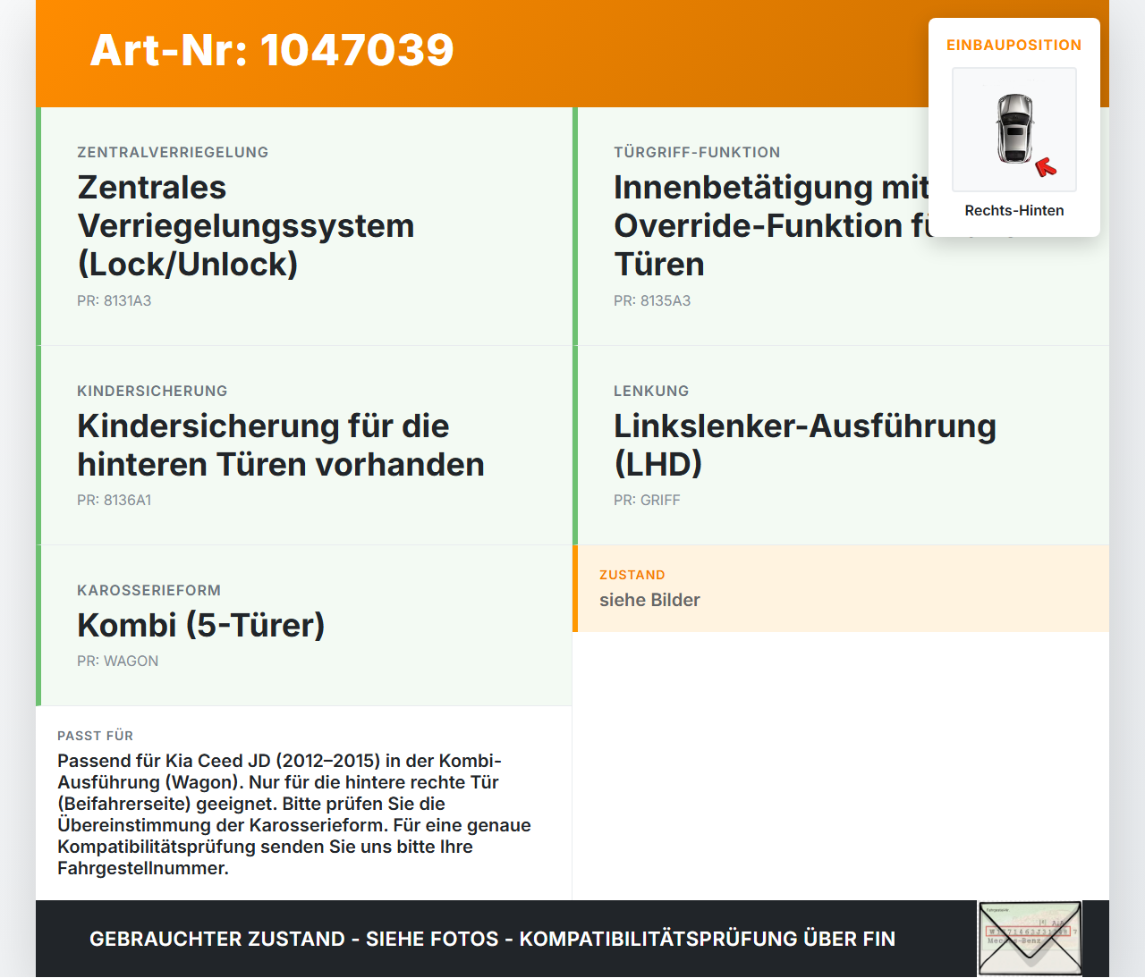 Kia Ceed JD 12-15 Lim Türfangband Türbremse Türanschlag Rechts Hinten Kia Ceed JD 12-15 28.03.2013 gebraucht Vorschau 3
