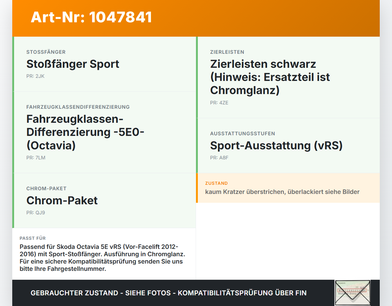 Skoda Octavia VRS III 5E 12-16 Frontblende Frontleiste Skoda Octavia VRS III 5E 12-16 18.12.2014 5E0853761... Vorschau 3